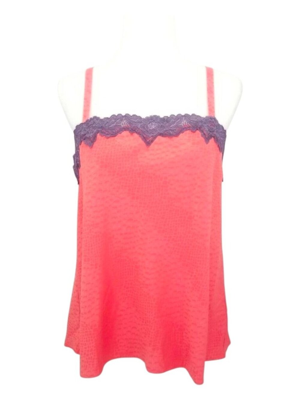 Satin Rose Top With Purple Lace Trim & Adjustable Straps - Womens Sleepwear Or L - Picture 2 of 9